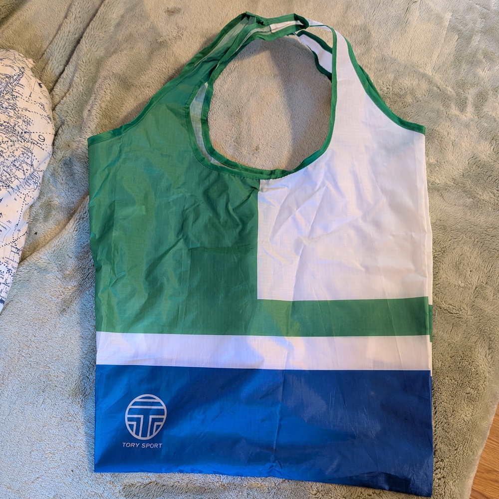 Tory Sport Color Block Tote in Green, Blue, and White